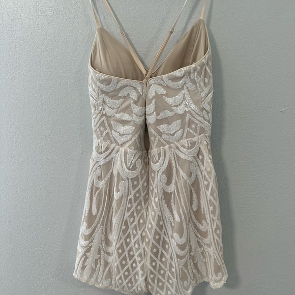 Catch a Spark White and Beige Sequin Romper - Picture 5 of 6